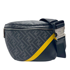 FENDI ALKA waist bag belt black coated canvas leather